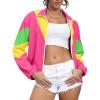 imageUOUA 80s Windbreaker Jacket for Women Retro Color Block Wind Breaker Long Sleeve Reversible Casual CoatPink