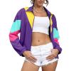 imageUOUA 80s Windbreaker Jacket for Women Retro Color Block Wind Breaker Long Sleeve Reversible Casual CoatPurple