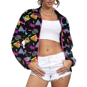 imageUOUA 80s Windbreaker Jacket for Women Retro Color Block Wind Breaker Long Sleeve Reversible Casual CoatBlack Print