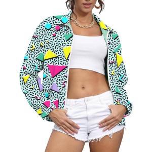 imageUOUA 80s Windbreaker Jacket for Women Retro Color Block Wind Breaker Long Sleeve Reversible Casual CoatGreenish Print