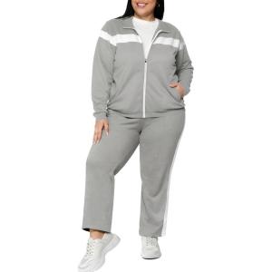 imageUOUA Plus Size Womens 2 Piece Sweatsuits Outfits Zip Up Jackets ampamp Sweatpants Casual Loungewear Tracksuit SetsGrey