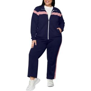 imageUOUA Plus Size Womens 2 Piece Sweatsuits Outfits Zip Up Jackets ampamp Sweatpants Casual Loungewear Tracksuit SetsNavy