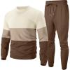 imageUOUA Mens 2 Piece Sweatsuits Set Long Sleeve Sweatshirt Jogging Sweatpants Tracksuits OutfitsColorblock Brown