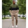 imageUOUA Mens 2 Piece Sweatsuits Set Long Sleeve Sweatshirt Jogging Sweatpants Tracksuits OutfitsColorblock Khaki