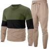 imageUOUA Mens 2 Piece Sweatsuits Set Long Sleeve Sweatshirt Jogging Sweatpants Tracksuits OutfitsColorblock Khaki