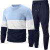 imageUOUA Mens 2 Piece Sweatsuits Set Long Sleeve Sweatshirt Jogging Sweatpants Tracksuits OutfitsColorblock Light Blue