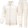 imageUOUA Mens 2 Piece Tracksuits Set Casual Jacquard Sweatsuits Outfits FullZip Jakcet ampamp Loose Jogging PantsBeige