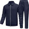 imageUOUA Mens 2 Piece Tracksuits Set Casual Jacquard Sweatsuits Outfits FullZip Jakcet ampamp Loose Jogging PantsNavy Blue