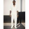 imageUOUA Mens Summer 2 Piece Set Casual Outfits Button Short Sleeve Shirt ampamp Loose Pants Textured Striped Tracksuit Walking SuitsWhite