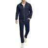 imageUOUA Mens 2 Piece Tracksuits Set Casual Jacquard Sweatsuits Outfits FullZip Jakcet ampamp Loose Jogging PantsNavy Blue