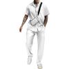 imageUOUA Mens Summer 2 Piece Set Casual Outfits Button Short Sleeve Shirt ampamp Loose Pants Textured Striped Tracksuit Walking SuitsWhite