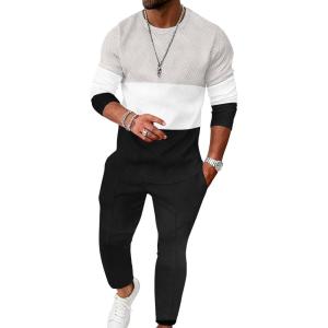 imageUOUA Mens 2 Piece Sweatsuits Set Long Sleeve Sweatshirt Jogging Sweatpants Tracksuits OutfitsColorblock Black