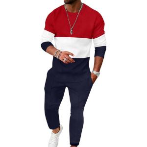 imageUOUA Mens 2 Piece Sweatsuits Set Long Sleeve Sweatshirt Jogging Sweatpants Tracksuits OutfitsColorblock Navy