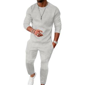imageUOUA Mens 2 Piece Sweatsuits Set Long Sleeve Sweatshirt Jogging Sweatpants Tracksuits OutfitsMottle Grey