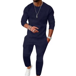 imageUOUA Mens 2 Piece Sweatsuits Set Long Sleeve Sweatshirt Jogging Sweatpants Tracksuits OutfitsNavy Blue