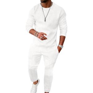 imageUOUA Mens 2 Piece Sweatsuits Set Long Sleeve Sweatshirt Jogging Sweatpants Tracksuits OutfitsWhite