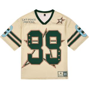 imageUOUA Mens Jersey Y2k Baggy Shirts Number Graphic Tees Oversized V Neck Tshirts Streetwear TopsBeige