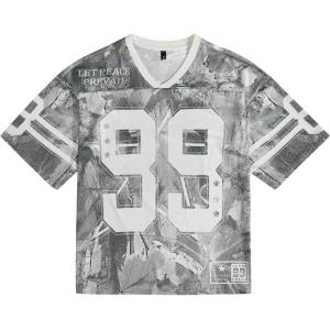 imageUOUA Mens Jersey Y2k Baggy Shirts Number Graphic Tees Oversized V Neck Tshirts Streetwear TopsGreyleaves