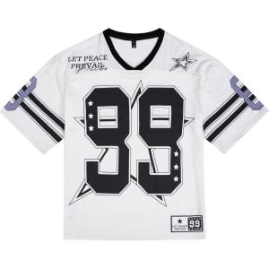 imageUOUA Mens Jersey Y2k Baggy Shirts Number Graphic Tees Oversized V Neck Tshirts Streetwear TopsWhite
