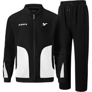 imageUOUA Mens Tracksuits 2 Piece Set Long Sleeve Sweatsuit Outfits Workout Jogging SuitsBlack