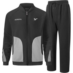 imageUOUA Mens Tracksuits 2 Piece Set Long Sleeve Sweatsuit Outfits Workout Jogging SuitsDark Grey