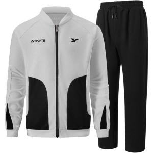 imageUOUA Mens Tracksuits 2 Piece Set Long Sleeve Sweatsuit Outfits Workout Jogging SuitsGrey  Black