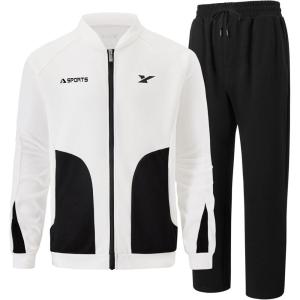 imageUOUA Mens Tracksuits 2 Piece Set Long Sleeve Sweatsuit Outfits Workout Jogging SuitsWhite  Black