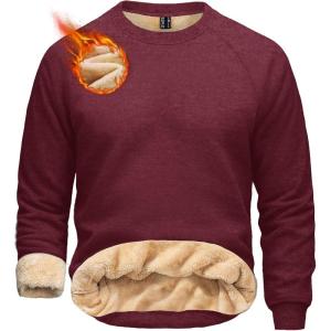 imageBoladeci Mens Sherpa Lined Crewneck Sweatshirt Heavyweight Fleece Pullover Thick Cotton Winter Warm ShirtsBurgundy