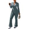 imageUOUA Womens 2 Piece Set Long Sleeve Jacket ampamp Ankle Length Workout Flare Leggings Casual Matching Outfit Tracksuit SweatsuitGreyblue