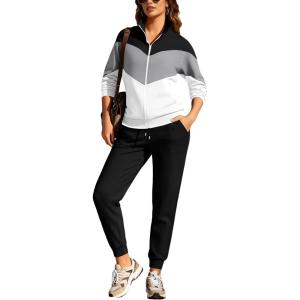 imageUOUA Womens 2 Piece Set Tracksuit Long Sleeve Zip Jacket ampamp Jogger Pants Workout Lounge Casual Outfit SweatsuitsBlack Grey