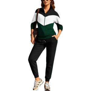 imageUOUA Womens 2 Piece Set Tracksuit Long Sleeve Zip Jacket ampamp Jogger Pants Workout Lounge Casual Outfit SweatsuitsGreen