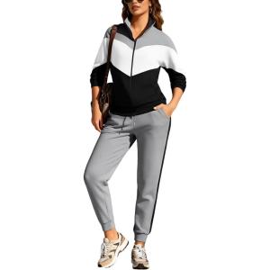 imageUOUA Womens 2 Piece Set Tracksuit Long Sleeve Zip Jacket ampamp Jogger Pants Workout Lounge Casual Outfit SweatsuitsGrey