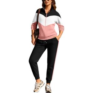 imageUOUA Womens 2 Piece Set Tracksuit Long Sleeve Zip Jacket ampamp Jogger Pants Workout Lounge Casual Outfit SweatsuitsPink