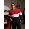 imageUOUA Mens Crewneck Sweatshirt Jacquard Texture Pullover Casual Long Sleeve Shirt for Fall WinterColorblock Navy
