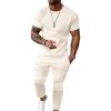 imageUOUA Mens 2 Piece Sweatsuit Set Short Sleeve Sweatshirt Jogging Sweatpants Tracksuits OutfitsBeige