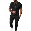 imageUOUA Mens 2 Piece Sweatsuit Set Short Sleeve Sweatshirt Jogging Sweatpants Tracksuits OutfitsBlack