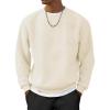 imageUOUA Mens Crewneck Sweatshirt Jacquard Texture Pullover Casual Long Sleeve Shirt for Fall WinterBeige