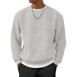 imageUOUA Mens Crewneck Sweatshirt Jacquard Texture Pullover Casual Long Sleeve Shirt for Fall WinterMottle Grey