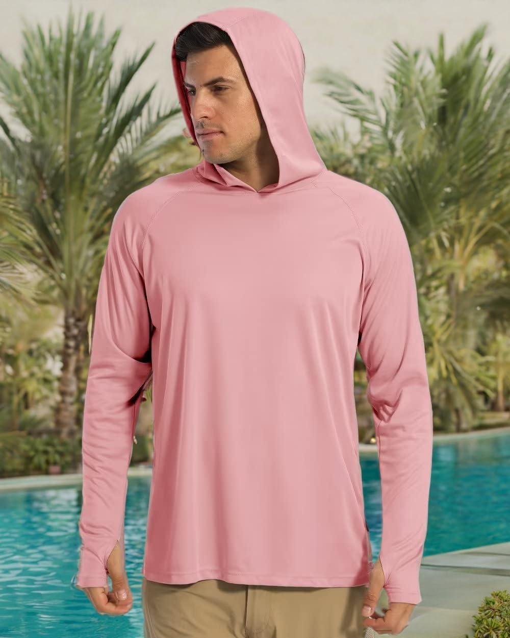 imageBoladeci Mens UPF 50 Sun Protection Lightweight Hoodie Shirts Long Sleeve Fishing Shirts SPF UV Hiking SwimDusty Pink