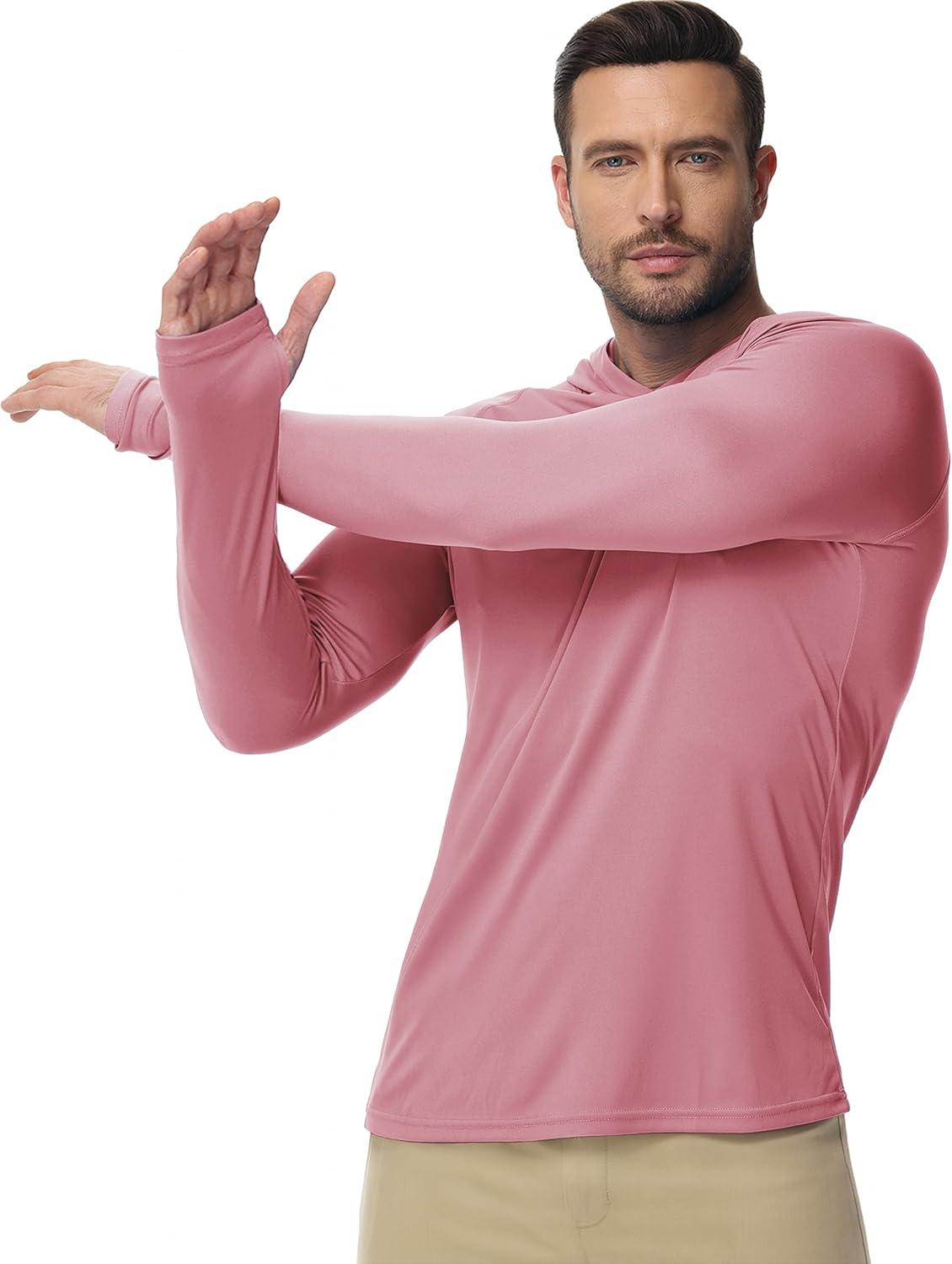 imageBoladeci Mens UPF 50 Sun Protection Lightweight Hoodie Shirts Long Sleeve Fishing Shirts SPF UV Hiking SwimDusty Pink