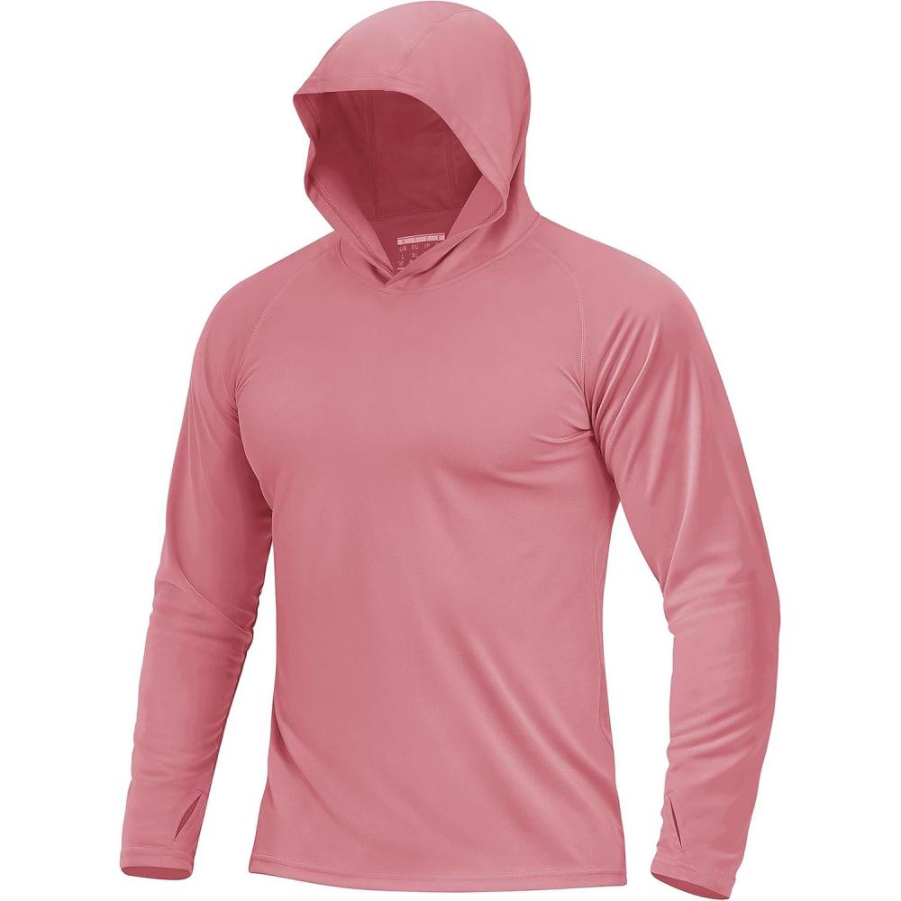 imageBoladeci Mens UPF 50 Sun Protection Lightweight Hoodie Shirts Long Sleeve Fishing Shirts SPF UV Hiking SwimDusty Pink