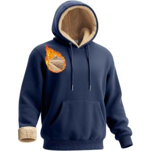 imageBoladeci Mens Sherpa Lined Hoodie Sweatshirts Heavy Fleece Cotton for Winter Cold WeatherNavy