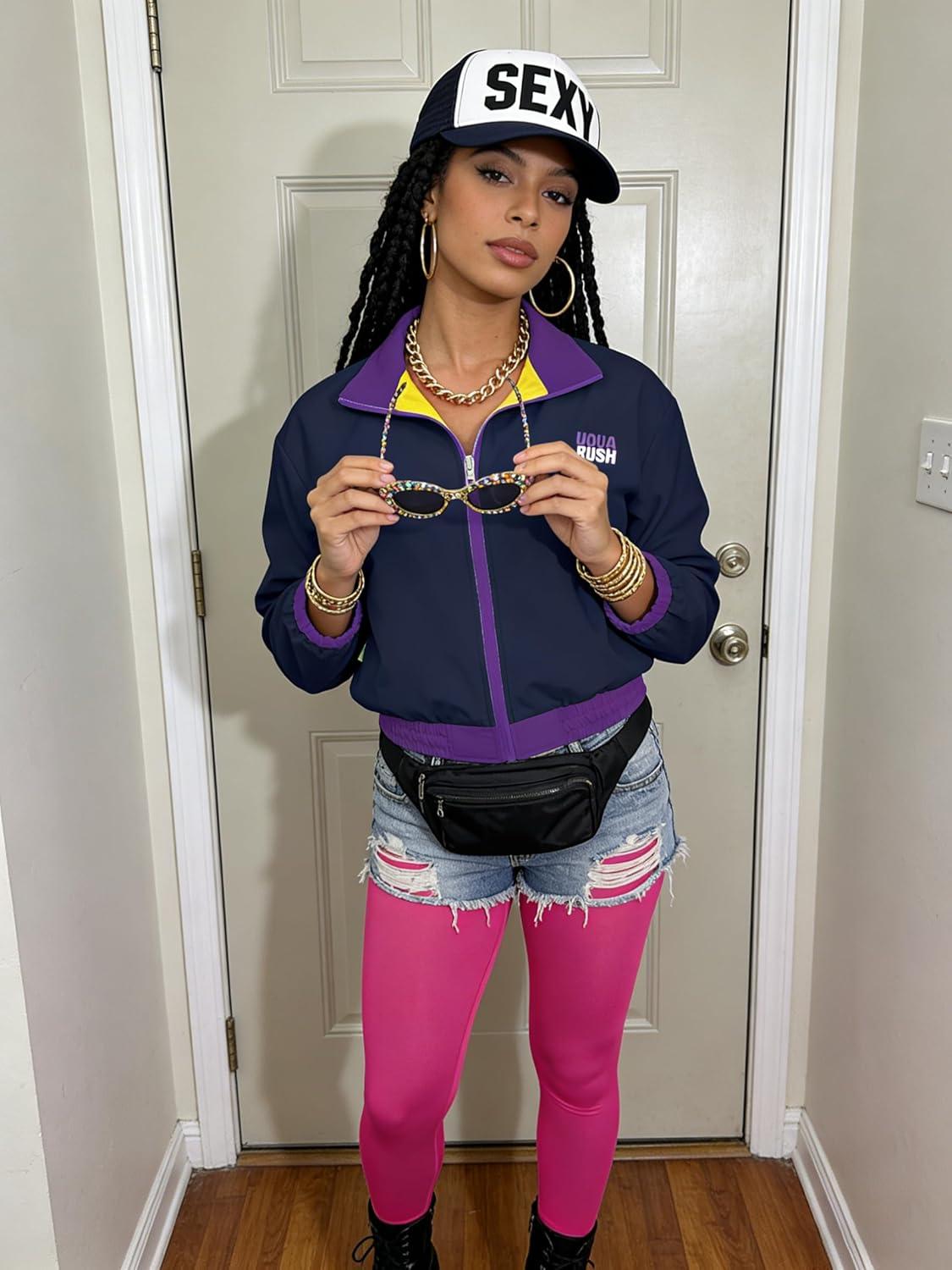 imageUOUA 80s Windbreaker Jacket for Women Retro Color Block Wind Breaker Long Sleeve Reversible Casual CoatPurple