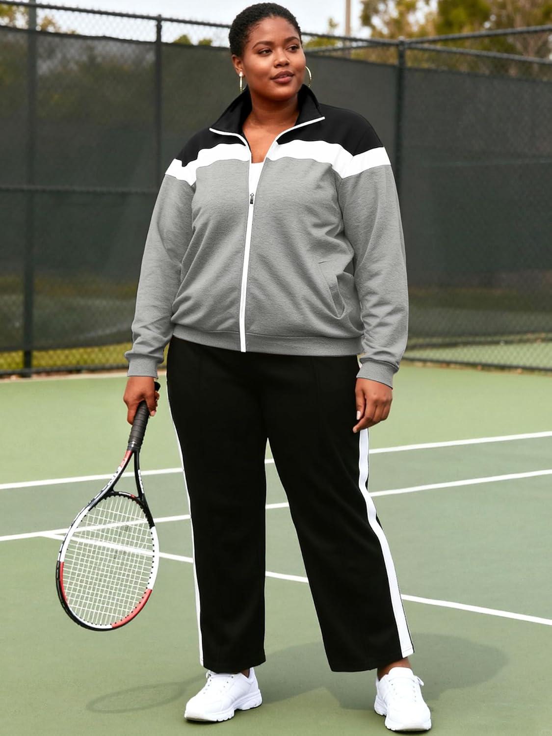 imageUOUA Plus Size Womens 2 Piece Sweatsuits Outfits Zip Up Jackets ampamp Sweatpants Casual Loungewear Tracksuit SetsBlackgrey