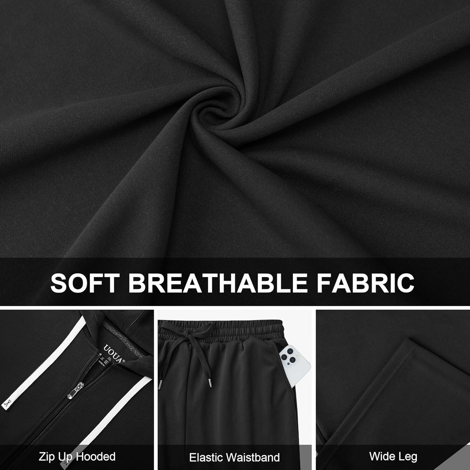 imageUOUA Plus Size Womens 2 Piece Sweatsuits Outfits Zip Up Jackets ampamp Wide Leg Sweatpants Casual Loungewear Tracksuit SetsBlack