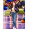 imageUOUA 80s Windbreaker Jacket for Women Retro Color Block Wind Breaker Long Sleeve Reversible Casual CoatBlack Print