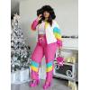 imageUOUA Plus Size 80s Outfit for Women 90s Costume Long Sleeves Windbreaker 2 Piece Party TracksuitPink White
