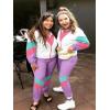 imageUOUA Plus Size 80s Outfit for Women 90s Costume Long Sleeves Windbreaker 2 Piece Party TracksuitPurple White