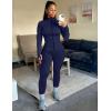 imageUOUA Womens Workout Set Two Piece Outfits Bodycon Long Sleeve Zipper Jacket ampamp Leggings for Gym TracksuitNavy