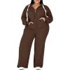 imageUOUA Plus Size Womens 2 Piece Sweatsuits Outfits Zip Up Jackets ampamp Wide Leg Sweatpants Casual Loungewear Tracksuit SetsBrown